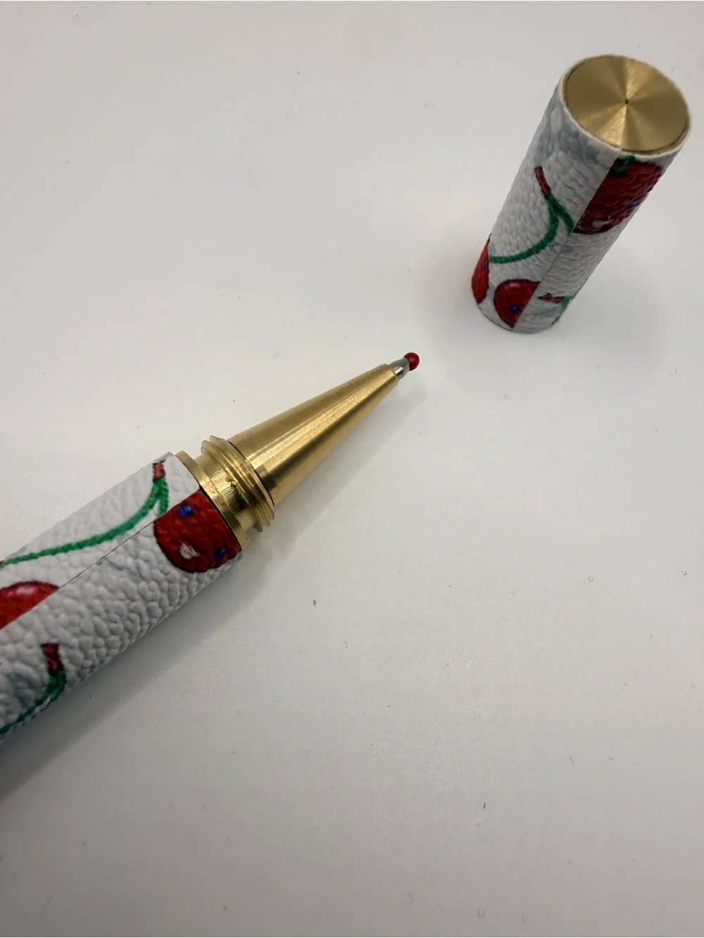 White Cherry-Print Leather Pen Case - Women Accessories